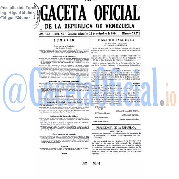 Gaceta Oficial 33071 del 26 Septiembre 1984