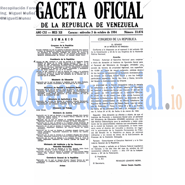 Gaceta Oficial 33076 del 3 Octubre 1984