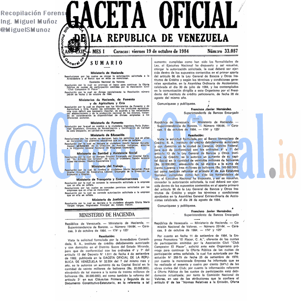 Gaceta Oficial 33087 del 19 Octubre 1984