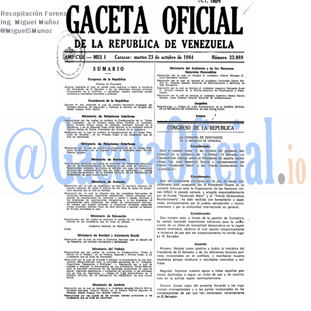 Gaceta Oficial 33089 del 23 Octubre 1984