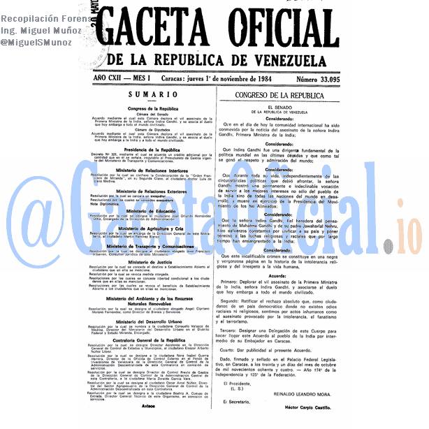 Gaceta Oficial 33095 del 1 Noviembre 1984