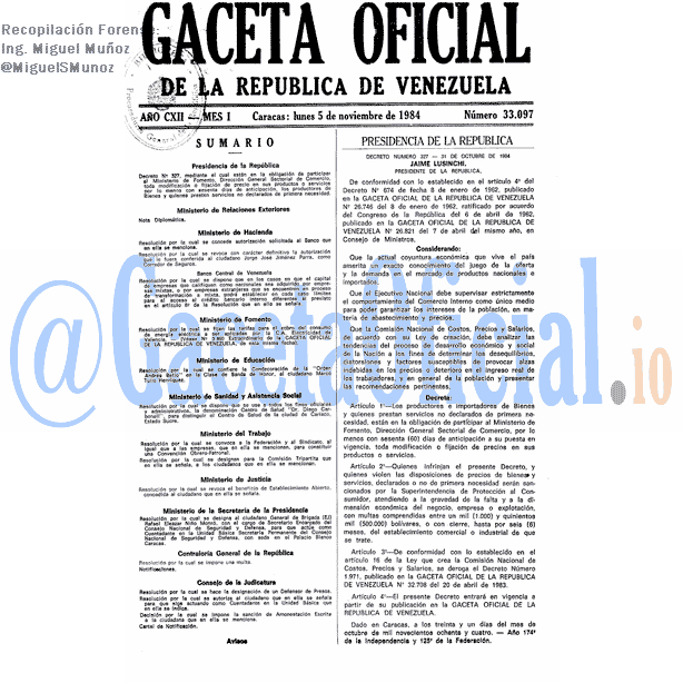 Gaceta Oficial 33097 del 5 Noviembre 1984