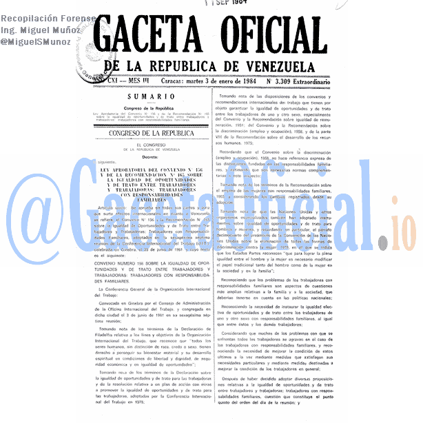 Gaceta Oficial 3309 del 3 Enero 1984