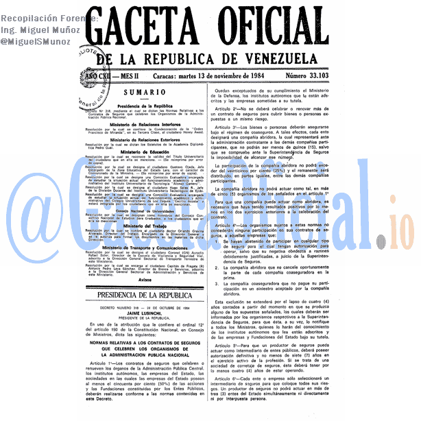 Gaceta Oficial 33103 del 13 Noviembre 1984