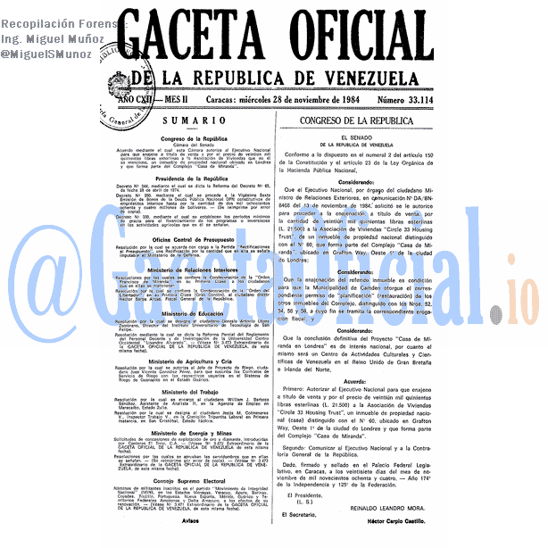 Gaceta Oficial 33114 del 28 Noviembre 1984