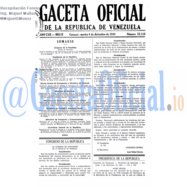 Gaceta Oficial 33118 del 4 Diciembre 1984