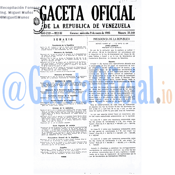 Gaceta Oficial 33140 del 9 Enero 1985