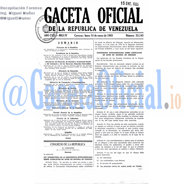 Gaceta Oficial 33143 del 14 Enero 1985