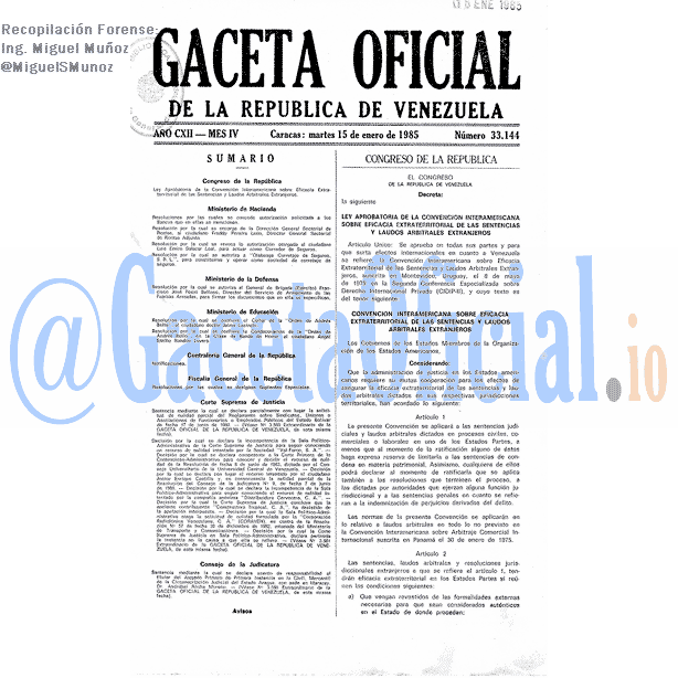 Gaceta Oficial 33144 del 15 Enero 1985