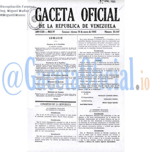 Gaceta Oficial 33147 del 18 Enero 1985