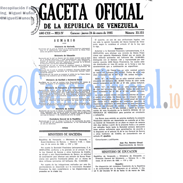 Gaceta Oficial 33151 del 24 Enero 1985