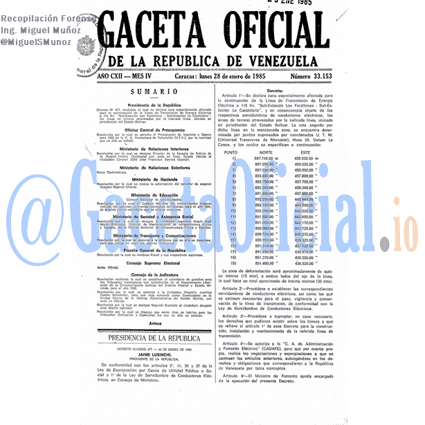 Gaceta Oficial 33153 del 28 Enero 1985