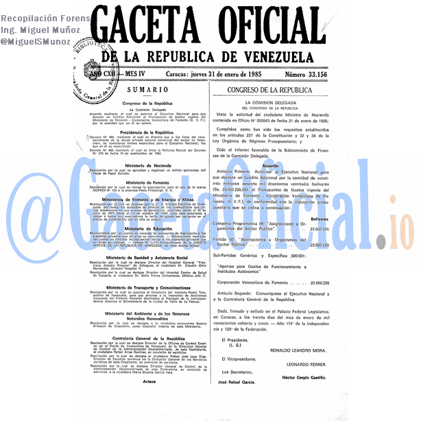 Gaceta Oficial 33156 del 31 Enero 1985