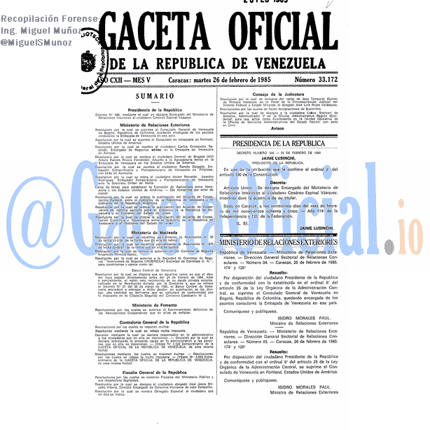 Gaceta Oficial 33172 del 26 Febrero 1985