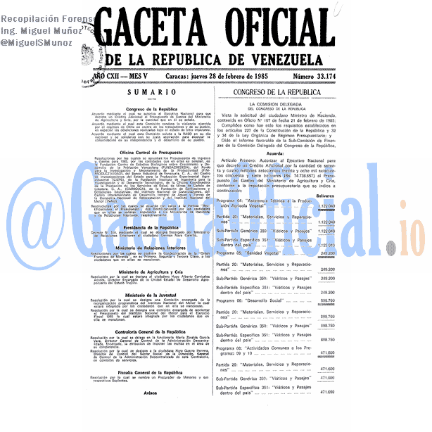 Gaceta Oficial 33174 del 28 Febrero 1985