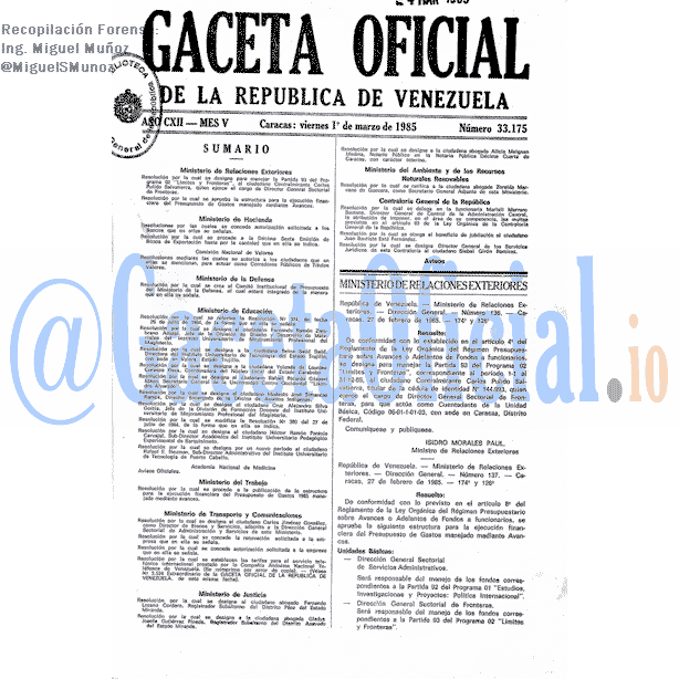 Gaceta Oficial 33175 del 1 Marzo 1985