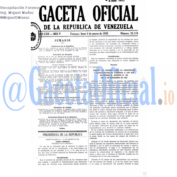Gaceta Oficial 33176 del 4 Marzo 1985