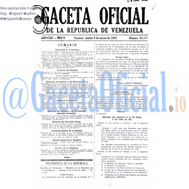 Gaceta Oficial 33177 del 5 Marzo 1985