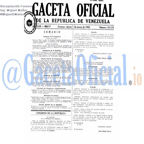 Gaceta Oficial 33179 del 7 Marzo 1985