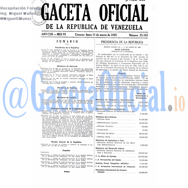Gaceta Oficial 33181 del 11 Marzo 1985