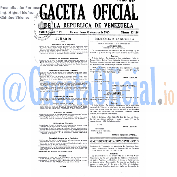 Gaceta Oficial 33186 del 18 Marzo 1985