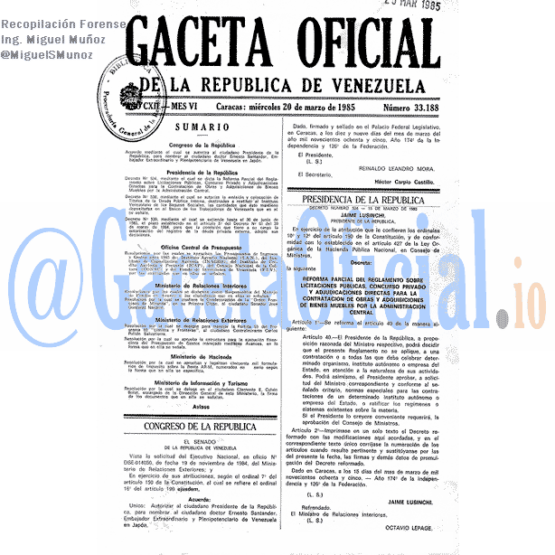 Gaceta Oficial 33188 del 20 Marzo 1985