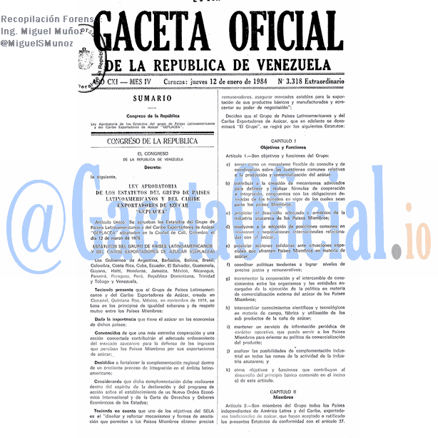 Gaceta Oficial 3318 del 12 Enero 1984