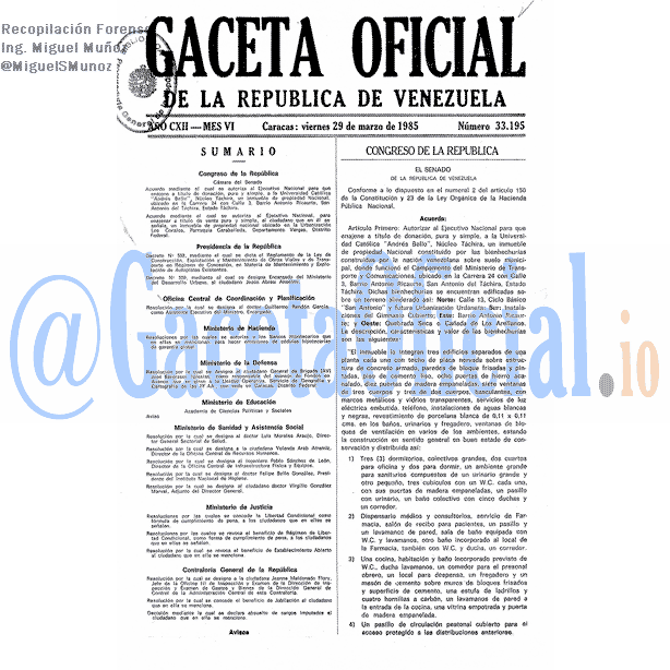 Gaceta Oficial 33195 del 29 Marzo 1985