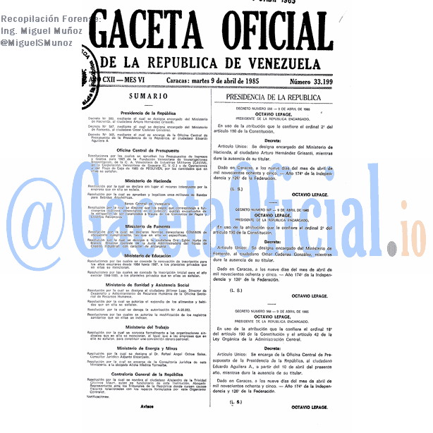 Gaceta Oficial 33199 del 9 Abril 1985