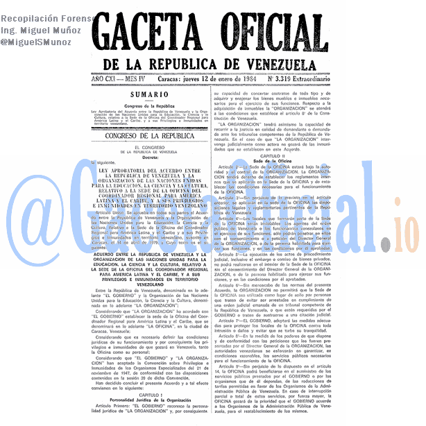 Gaceta Oficial 3319 del 12 Enero 1984