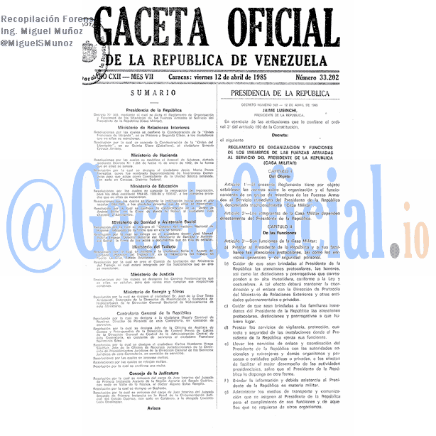 Gaceta Oficial 33202 del 12 Abril 1985