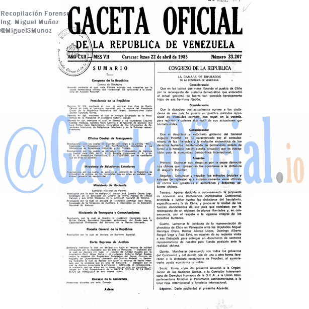 Gaceta Oficial 33207 del 22 Abril 1985