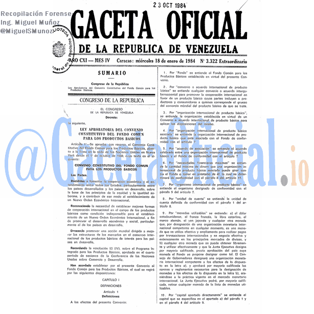 Gaceta Oficial 3322 del 18 Enero 1984