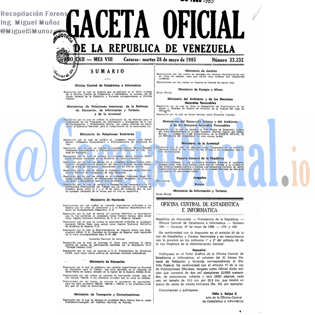 Gaceta Oficial 33232 del 28 Mayo 1985