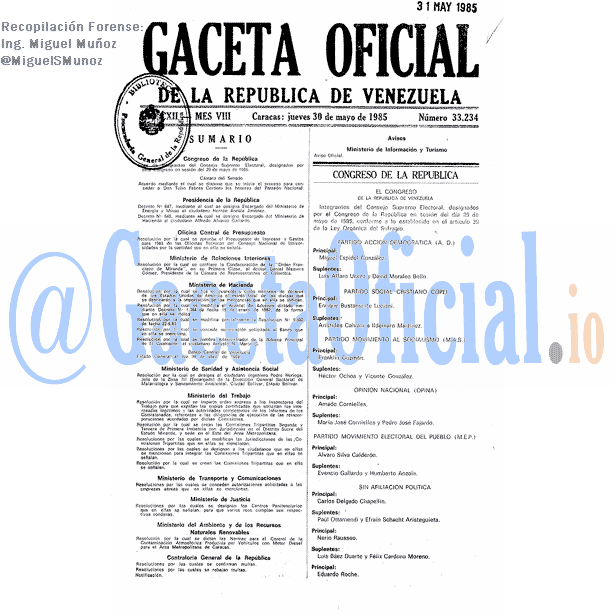 Gaceta Oficial 33234 del 30 Mayo 1985