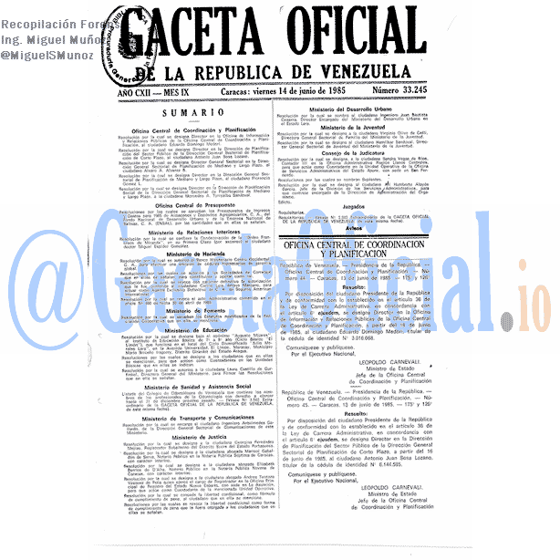 Gaceta Oficial 33245 del 14 Junio 1985