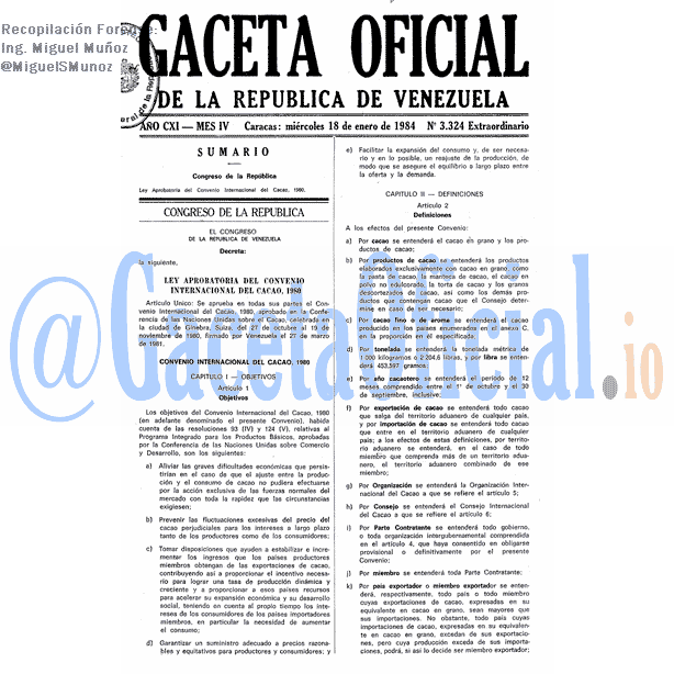 Gaceta Oficial 3324 del 18 Enero 1984