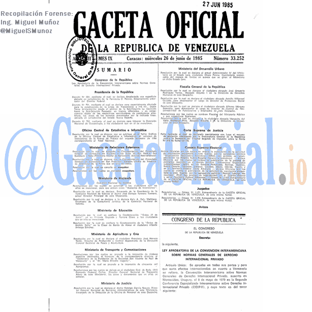 Gaceta Oficial 33252 del 26 Junio 1985