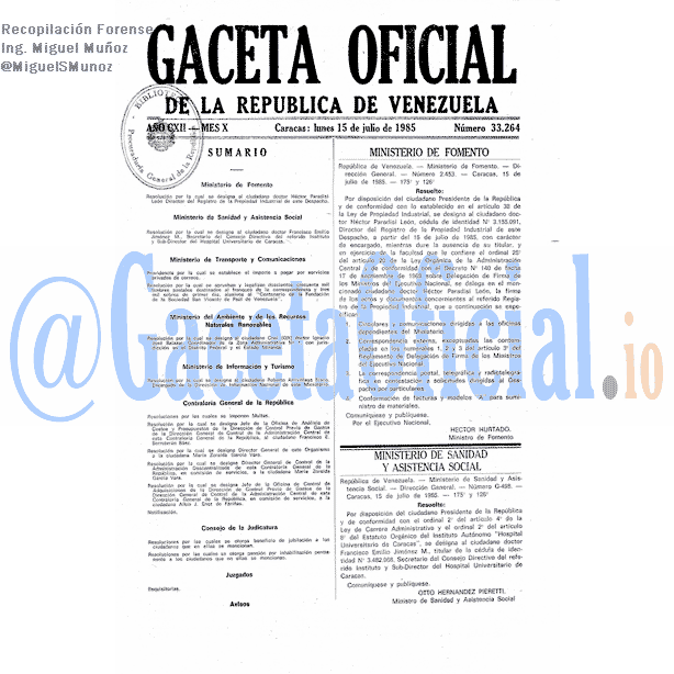 Gaceta Oficial 33264 del 15 Julio 1985