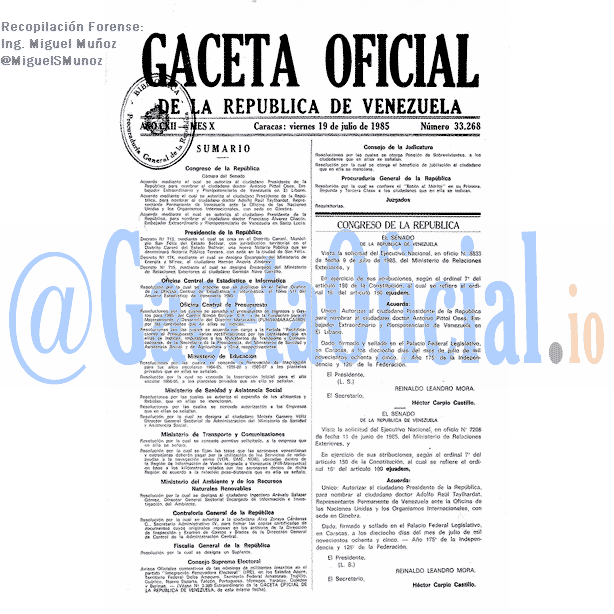 Gaceta Oficial 33268 del 19 Julio 1985