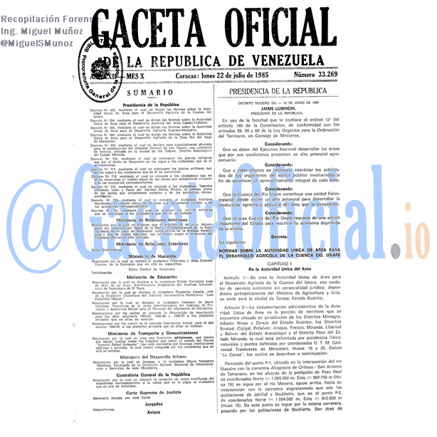 Gaceta Oficial 33269 del 22 Julio 1985