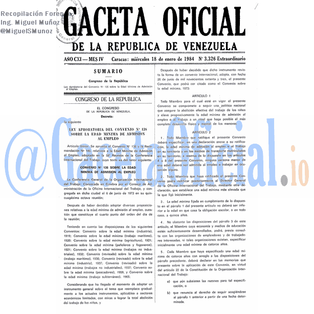 Gaceta Oficial 3326 del 18 Enero 1984