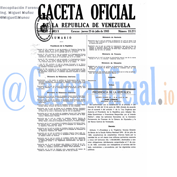 Gaceta Oficial 33271 del 25 Julio 1985