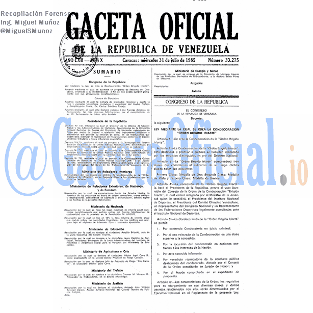 Gaceta Oficial 33275 del 31 Julio 1985