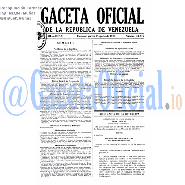 Gaceta Oficial 33276 del 1 Agosto 1985