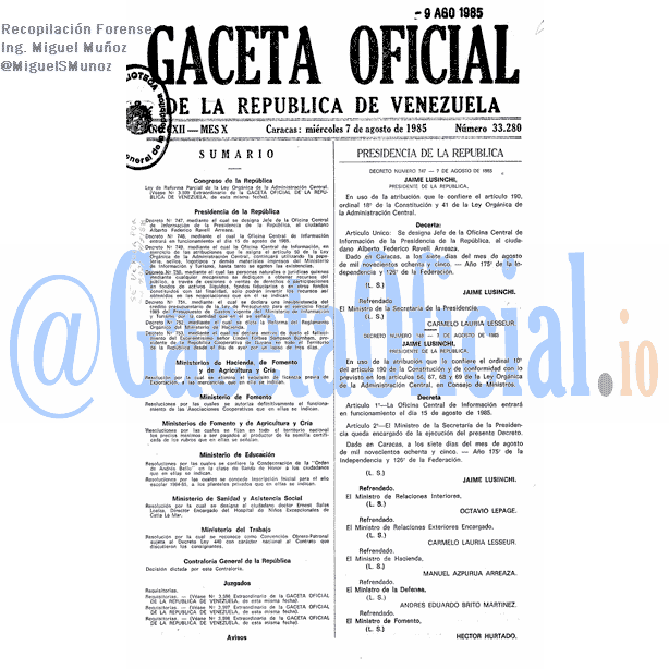Gaceta Oficial 33280 del 7 Agosto 1985