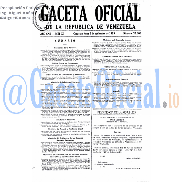 Gaceta Oficial 33303 del 9 Septiembre 1985