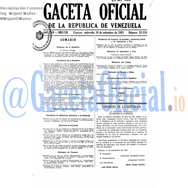 Gaceta Oficial 33310 del 18 Septiembre 1985