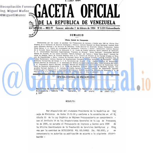 Gaceta Oficial 3331 del 1 Febrero 1984
