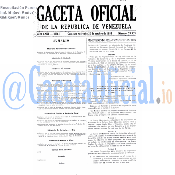 Gaceta Oficial 33339 del 30 Octubre 1985
